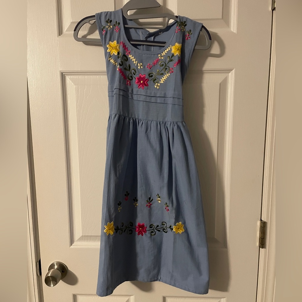 Floral Embroidered Blue spring dress, Size 10